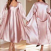 economico Tutine da donna-Per donna Abbigliamento da Casa Accappatoio Camicia da Notte Moda Casual Morbido Colore Puro Patchwork Vestiti Casa Vacanza Manica Lunga Scollo a V Nero Champagne Rosa Vino Blu marino Estate