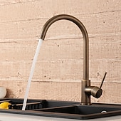 お買い得  キッチン用水栓金具-水栓 - シングルハンドルつの穴 アンティーク真鍮 標準スパウト センターセット 現代コンテンポラリー Kitchen Taps