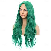  Πράσινα Περούκια για Γυναίκες Κορίτσια Μακρύ Σγουρό Σαρκώδες Σμαραγδί Πράσινο Περούκια Μεσαίο Μέρος Ανθεκτικά στη Θερμότητα