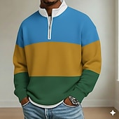 baratos Polo Geométrico Masculino-Homens Riscas Pólo Manga Longa Colarinho Clerical Roupa Esportiva Férias Roupa Esportiva Casual / Diário Impressão 3D Bloco de cor Primavera Outono Azul Preto Azul Marinha