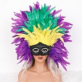 halpa Lisätarvikkeet-Karnevaali 2026 Rio Karnevaali Samba Lisävarusteet Karnevaali Höyhenmaski Päähine Punainen Oranssi  Valkoinen Täysin Höyheninen Maski Brasilia Festivaali Esityspuku