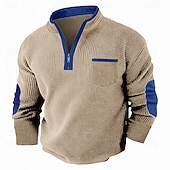 baratos Camiseta de malha waffle-Homens Camiseta Waffle Camiseta Camisa Waffle Henley Manga Longa Meio Zíper Outono Outono &amp; inverno Côr Sólida Retalhos Tradicional / Vintage Casual Patchwork Bloco de cor Casual Casa Ao ar livre