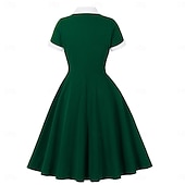 billige Kjoler-1950-tallet Retro / vintage Kjoler Swing kjole Korte ermer Helfarge Kostyme Dame Karneval Maskerade Dagligdagstøy Utdrikningslag Voksne Kjole