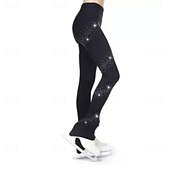 preiswerte Eiskunstlaufhosen &amp; Leggings-Eiskunstlaufhose für Damen und Mädchen, schwarz, dehnbar, Trainings- und Wettkampfbekleidung, wärmend, mit Kristall-/Strasssteinen