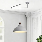 お買い得  ドラムとコーンのデザイン-LEDペンダントライト工業用ペンダント照明器具スイングアームハンギングライト、調節可能なドーム天井ペンダントライト、ダイニングルーム、リビングルーム用、ブラック/ホワイト