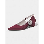 baratos Mãe da Noiva/Namorado-Sapatos de salto bloco com bico fino em cetim rosa claro para mulheres - elegantes sapatos de festa com detalhes florais e cristais, perfeitos para a mãe da noiva ou para um casamento urbano