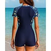 halpa One Pieces Rash Guards-Naisten Ihottumissuoja Uimapuku One Pieces Painettu Sulkea jnk vetoketju Boyleg-alushousut UV suoja Elastinen Lyhythihainen Uima-asut Lainelautailu Hiekkaranta Uinti Kesä