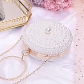 cheap Wallets-Women's Wallet Evening Bag Evening Bag Coin Purse Leather Party Wedding Party Pearls Solid Color Gold / White Almond