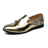 baratos Sapatos masculinos-Sapatilhas Slip-On Douradas com Glitter de Mardi Gras Masculinas – Sapatos Formais Brilhantes para Ocasiões Especiais Festas e Celebrações de Carnaval