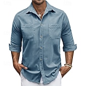abordables camisa con botones para hombre-Hombre Camisa Camisa de verano Camisa casual Camisa de playa Camisa de Pana Abotonar la camisa Blanco Manga Larga Color sólido Diseño Casual Diario Bolsillo Ropa Moda Casual Cómodo