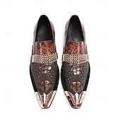 billiga Premium läder Loafers-Herr Tofflor och Slip-Ons Formella skor Finskor Promenad Läder Italienskt fullkornigt kohud Bekväm Halksäker Loafers Röd Brun