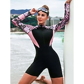 お買い得  ワンピースラッシュガード-女性用 ラッシュガード 水着 ワンピース プリント ジッパーを閉める UVプロテクション 弾性ある 長袖 スイムウェア サーフィン ビーチ 水泳 夏