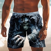 billige Retro Vintage &amp; Etikk-Herre Hodeskaller Mannen med ljåen' Død Badeshorts Surfeshorts Medium Midje Retro / vintage Mørk gotisk stil utendørs Feriereise Sidelommer Mesh fôr Elastisk snøring i midjen Designer Klær