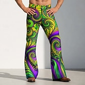 economico Pantaloni casual stampati da uomo-Martedì grasso Per uomo Paisley Carnevale Maschera con piume Pantaloni Pantaloni da discoteca Pantaloni a zampa d'elefante anni '60 e '70 Misura del girovita medio Vintage Retrò Feste Ferie Tasche