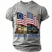  4 luglio 2026 250° Giorno della Memoria Maglietta a Manica Corta con Stampa 3D Bandiera Statunitense da Uomo Casual per Strada