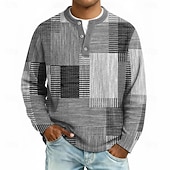 preiswerte Geometrisch-Herren Geometrisch Patchwork Waffel-Henley-Hemd Lässiger Stil Klassicher Stil Langarm Mode Designer Basic Lässig Täglich Outdoor Herbst Frühling &amp; Herbst Blau Grau Grün Khaki Henley Henley T-Shirt