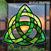 cheap St. Patrick's Day-St. Patrick's Day Sun Catcher, Large Celtic Knot Window Hanging Decoration, Painted Glass Effect in Green, Gold, Black &amp; Emerald