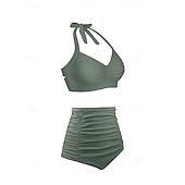 economico Surfing Tankinis &amp; Bikinis-Per donna Costume da bagno Bikini a vita alta con volant 2 pezzi Tropicale Senza schiena Protezione UV Alta elasticità Senza Maniche Costume da Bagno Surf Immersione Snorkeling Estate