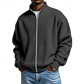 preiswerte Einfache Sweatshirts-Herren Sweatshirt Waffel-Sweatshirt Pullover Kapuzensweatshirt Pullover Sweatshirt mit durchgehendem Reißverschluss Aprikose Schwarz Weiß Hellgrün Armeegrün Stehkragen Einfach Strukturiert Lässig
