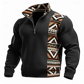 رخيصةأون سويت شيرت عرقي قديم-رجالي هندسي منقوش ترايبال كنزة الرياضات موضة كاجوال السحاب المنزل ملابس الشارع عمل مناسب للحفلات أزرق أسود بني أخضر الخريف كل الفصول مصمم S M L XL XXL XXXL