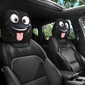 cheap Slipcovers-2pcs Cartoon Big-Eyed Face Printed Car Headrest Covers, Interior Decoration, Universal Fit, Washable, Easy to Install, Suitable for Long Trips Or Road Trips, Perfect Quirky Car Decoration