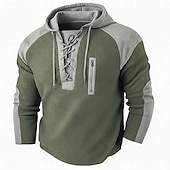 cheap Waffle Knit Tee-Men's Waffle T-shirt T Shirt Waffle Henley Shirt Long Sleeve Hooded Lace Up Neck Fall Solid Color Textured Traditional / Vintage Drawstring Casual Home Outdoor Light Blue Wine Black Top Tee for Men