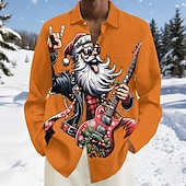 economico Vestito da Babbo Natale-Natale Per uomo Babbo Natale Chitarrista natale divertente Camicia Camicia con Bottoni Manica Lunga Divertente Ferie Primavera Autunno Collo ripiegato Stampa 3D camicie con colletto Una tasca