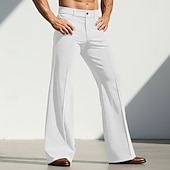 baratos Alargamento-Homens Calças Social Calças de Veludo Parte inferior do sino Calça larga Bolsos Tecido Conforto Comprimento total Diário O negócio Feriado Férias Moda Branco Marron Sem Elasticidade