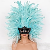 halpa Lisätarvikkeet-Karnevaali 2026 Rio Karnevaali Samba Lisävarusteet Karnevaali Höyhenmaski Päähine Punainen Oranssi  Valkoinen Täysin Höyheninen Maski Brasilia Festivaali Esityspuku