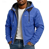 economico Felpa con cappuccio in pile-Per uomo Felpa con cappuccio Felpa con cappuccio a zip intera Felpa con cappuccio in pile Felpa con cappuccio foderata in pile Blu Marrone Verde Grigio Con Cappuccio Semplice Patchwork Blocco di