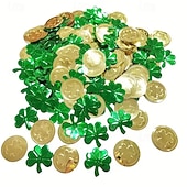  St Patricks Day Table Decorations, 100 Pcs Plastic Good Luck Coins and 1 Oz Shamrock Clover Confetti Table Sprinkles for Irish St Patricks Party Decoration Favors Supplies