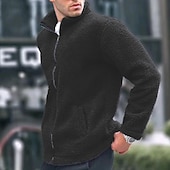 preiswerte Herrenjacken &amp; Herrenmäntel-Herren Wintermantel Teddymantel Freizeitjacke Lässig Täglich Thermowarm Tasche Vollreißverschluss Herbst Winter Einfach Streetwear Täglich Stehkragen Regulär Blau Schwarz Marineblau Braun Khaki Jacken