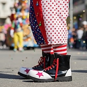 economico Scarpe da uomo-Scarpe da clown colorate da uomo da Mardi Gras gialle e rosse con design a fiamma perfette per carnevale performance di clown e feste in costume