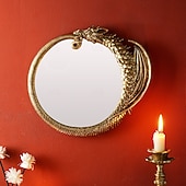 abordables Wall Sculptures-Vintage Gold Resin Flying Dragon Wall Mirror, Detailed Gold Scales, Room Decoration, Craft Ornament for Daily Home Decor, Holiday, Party, Birthday, Special Occasions