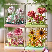 abordables Jusqu'à 30 $-Jeu de construction de fleurs en 4D à monter soi-même, collection de mini-briques florales colorées, kit de construction en plastique ABS sur le thème du jardin, cadeau créatif pour les enfants de 8