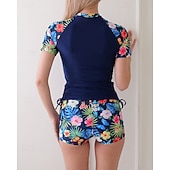 Χαμηλού Κόστους Rash Guards One Pieces-Γυναικεία Προστατευτικά Μαγιό με φλοράλ print Μαγιό Φλοράλ Πολύ Ελαφρύ (UL) Προστασία UV Ελαστικό Κοντομάνικο Μαγιό Σέρφινγκ Ψαροντούφεκο Καλοκαίρι