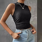 economico T-shirt semplice-Per donna Maglietta Patchwork Tinta unica Moda Sexy Casual Senza Maniche Girocollo Top corti Quotidiano Uscire Weekend Nero Bianco Rosa Verde Azzurro Primavera