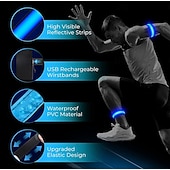 billige Lommelykter-2-pakning oppladbare LED-armbånd, LED-løpearmbånd, justerbart blinkende LED-sikkerhetsarmbånd, reflekterende løpeutstyr med høy synlighet, justerbare lysende armbånd