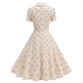preiswerte Kleider-1950er Retro Vintage Rockabilly Midlänge Swing-Kleid Ausgestelltes Kleid Kurze Ärmel Tupfen Tailliert und ausgestellt Kostüm Damen Karneval Valentinstag Lässig Heimkehr Retro-Mottoparty Erwachsene
