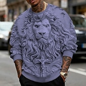 voordelige 3D Patroon-Voor heren 3D Print Leeuw 3D-afdrukken Sweatshirt Stijlvol Casual Lange mouw Strakke ronde hals Vakantie Feest Lahja blauw Geel Paars Grijs Ronde hals 3D Alle seizoenen Ontwerper S M L XL XXL XXXL