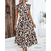 economico Abiti Floreali Stampati-Per donna Abito Midi Abito Floreale Abito Stampato Moda Moderno All'aperto Vacanza Uscire Vestibilità comoda Floreale Senza Maniche Collo alla coreana Arancione Marrone Verde Blu scuro Estate