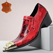 abordables Mocassins en cuir de qualité supérieure-Chaussures habillées rouges vernies pour homme avec bout doré, chaussures de cérémonie élégantes pour les mariages et les réceptions formelles.