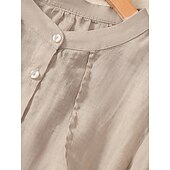 Χαμηλού Κόστους Βασικά Ψεύτικα Πουκάμισα-Γυναικεία Μπλούζα Λινό από ψεύτικο βαμβάκι Κεντητό Κουμπιά Φλοράλ Στυλάτο Καθημερινό 3/4 Μήκος Μανικιού Μανδαρίνο Κολλάρο Κανονικά μπλουζάκια Καθημερινά Ανθισμένο Ροζ Βυσσινί Πορτοκαλί Χακί