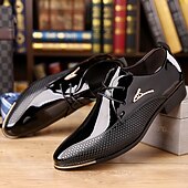 お買い得  ダービーシューズ-メンズブラウンパテントフェイクレザーオックスフォードシューズ - クロコダイルエンボス加工が施された洗練されたスタイリッシュなデザイン。結婚式やフォーマルなイベントに最適です。