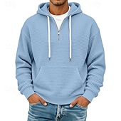 cheap Basic Hoodies-Men's Hoodie Waffle Hoodies Pullover Hoodie Sweatshirt Quarter Zip Hoodie Apricot Wine Red White Light Green Navy Blue Hooded Plain Patchwork Color Block Textured Casual Daily Sports &amp; Outdoor
