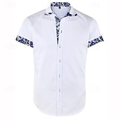economico camicia da uomo con bottoni-Per uomo Camicia Camicia Estiva Camicia con Bottoni Nero Bianco Blu marino Azzurro Manica Corta Floreale Blocco di colori Collo ripiegato Streetwear Casuale Bottonato Abbigliamento Poliestere Sport