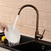 お買い得  キッチン用水栓金具-水栓 - シングルハンドルつの穴 アンティーク真鍮 標準スパウト センターセット 現代コンテンポラリー Kitchen Taps