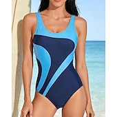 baratos Rash Guards de Uma Peça-Mulheres Roupa de banho Maiôs One Pieces Bloqueio de cores Elástico Sem Manga Roupa de Banho Surfe Snorkeling Natação Verão