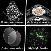 baratos Relógio Automático-Relógio masculino automático Olevs de luxo, em aço inoxidável prateado, com mecanismo de corda automática, mostrador com numerais romanos, diamantes, à prova d'água e com ponteiros luminosos, ideal