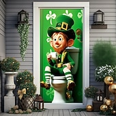 olcso Ünnepi faliszőnyegek-Szent Patrik-napi ajtófüggöny, manóminta, zöld ír téma, ünnepi ajtódísz Szent Patrik-napi ünnepségre és lakberendezésre.
